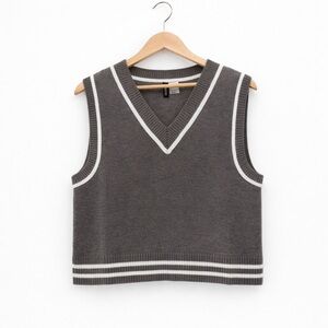 H&M Divided Gray Cropped Sweater Vest Small Preppy Work